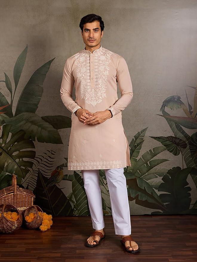 Kalaanj Men Silk Blend Embroidered Kurta with Mandarin Collar - Image 2